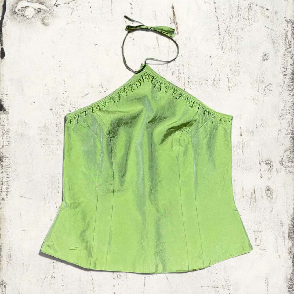 Vintage Arabesque Beaded Silk Halter Top - Hand Embroidered Made in Italy